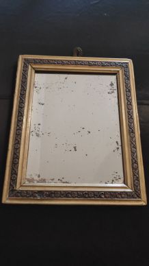 ancien miroir au mercure cadre bois et dos en cuir