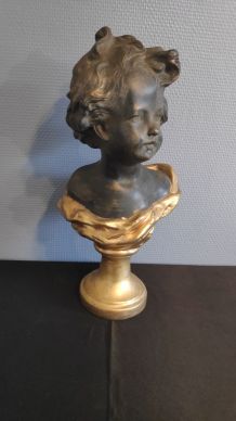 buste chérubin en plâtre noir et doré