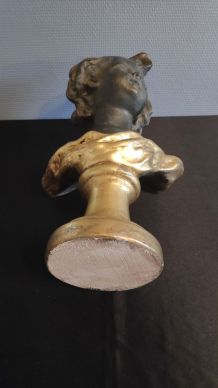 buste chérubin en plâtre noir et doré