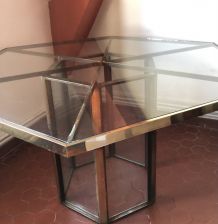 Table de salle à manger en verre et laiton Roche Bobois 70’s