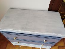 commode bleue patine
