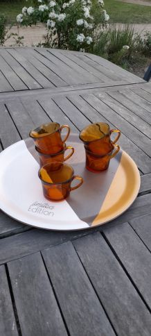 5 tasses café en verre ambré duralex, France
