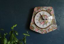 Horloge vintage, pendule murale "Kiplé Cerise Fleurs"