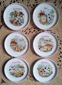 6 assiettes à fromage en porcelaine (L'hirondelle)