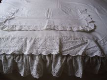 Parue de lit blanche broderie anglaise 3 pièces Vintage