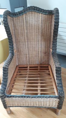 fauteuil, repose pieds  table basse osier marque GRANGE