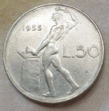 Lot de 2 Pièces de 50 Lires Italiennes 1954-55