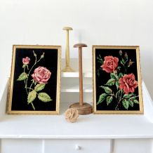 Cadre doré fleurs canevas