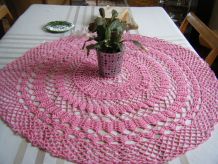 Napperon rond Rose crochet fait main Vintage 60'S