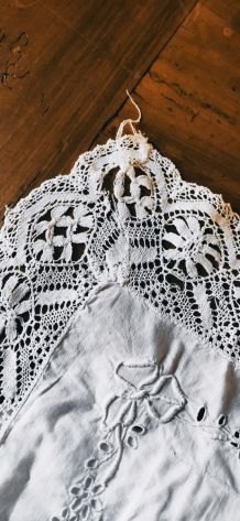 taie d'oreiller ancienne coton  dentelle