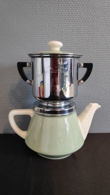 théière Salam en céramique et métal chromé des années 50-60