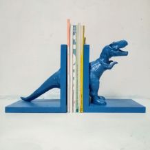 Serre livres dinosaure bleu, t-rex  bleu