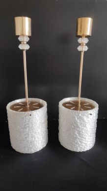 lustres en perspex blanc et laiton doré