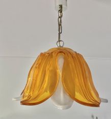 Suspension plexi vintage fleur orange et blanche 