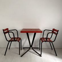 Ensemble Bistrot métallique table et 2 fauteuils vintage 60