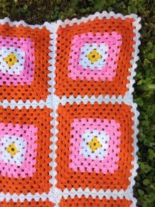 Couverture en laine en crochet - Années 70