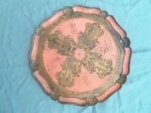 plateau  florentin  en bois peint , vintage