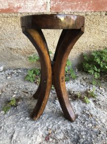 Ancien Tabouret de Traite Pieds Courbés Bois Massif VintagE