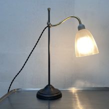 ANCIENNE LAMPE DE BUREAU MONTE ET BAISSE OPALINE VINTAGE