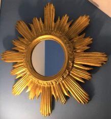 Miroir soleil ancien bois doré 44 cm, 1960