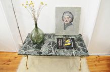 Table basse en marbre vert et laiton massif années 40 / 50