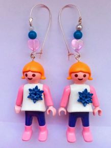 Boucles d'oreilles Playmobil/argenté/blanc/rose/bleu