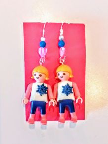 Boucles d'oreilles Playmobil/argenté/blanc/rose/bleu