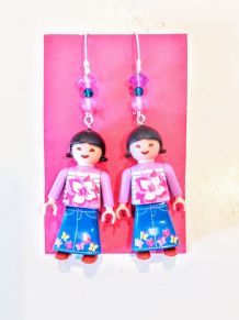 Boucles d'oreilles Playmobil/argenté/violet/rose/bleu
