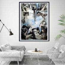 Acrylique peinture abstrait noir et blanc nuage
