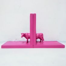 Serre livres vache en rose fuchsia