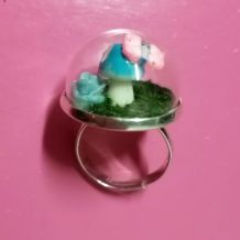 Bague réglable globe terrarium, champignon bleu