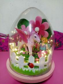 Lampe Playmobil veilleuse rose, licorne et fillette
