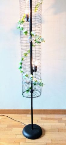 Lampe volière noire, blanche, cage oiseaux, fleurs