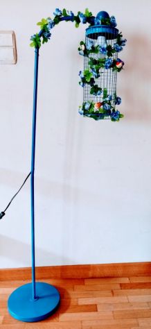 Lampe volière bleue, cage oiseaux, fleurs, télécommande