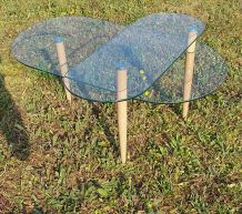 table basse verre avec plateau  pivotant  pied fuseau bois 1