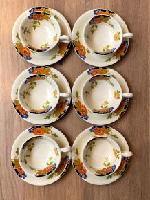 Set de 6 tasses et sous tasses en faïence