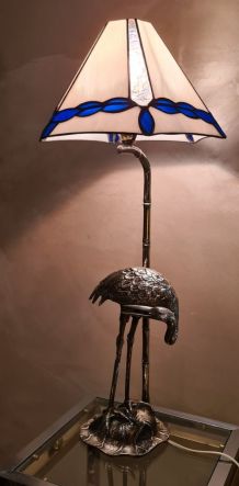 lampe en métal argenté, héron, échassier, bambou, maison Bag
