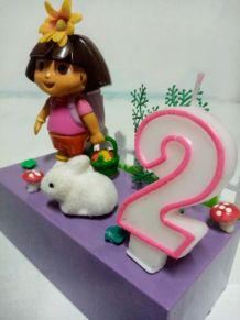 Bougeoir d'anniversaire Dora, Exploratrice, bougie chiffre