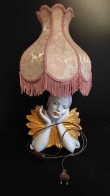 lampe pierrot en céramique et abat-jour tissu