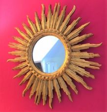 Miroir soleil bois doré à la feuille 50 cm, milieu XXe 