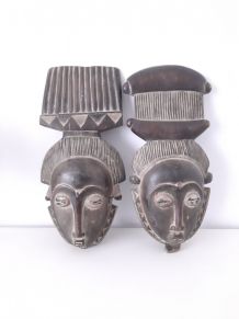 Masques couple africain baoulé,masque portrait Ndoma Mblo