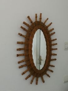 Miroir Ovale en rotin et bambou Vintage 