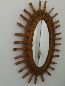 Miroir Ovale en rotin et bambou Vintage 