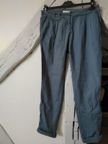Pantalon bleu pétrole coupe carotte Chino  femme taille 36 U