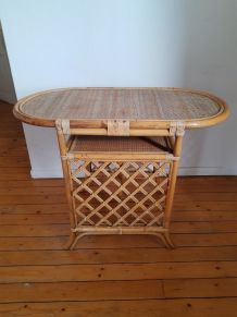 Console ou table vintage en bambou et rotin