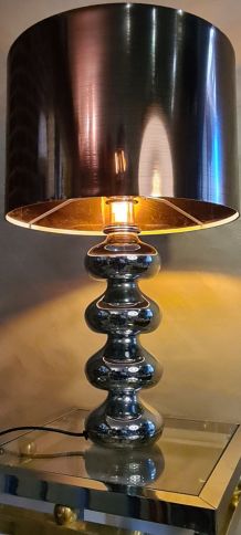 lampe a boules chromé type barbier deluxe  1980 abat jour st