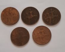 Lot 5 X 5 Centimes Dupuis 1907-1911-1912-1916-1917 Bronze  2