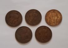 Lot 5 X 5 Centimes Dupuis 1907-1911-1912-1916-1917 Bronze  1