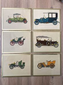 6 lithographies voitures anciennes