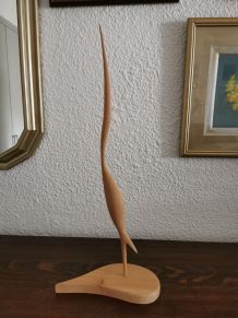 Jolie statuette en bois OISEAU vintage 54 cm
